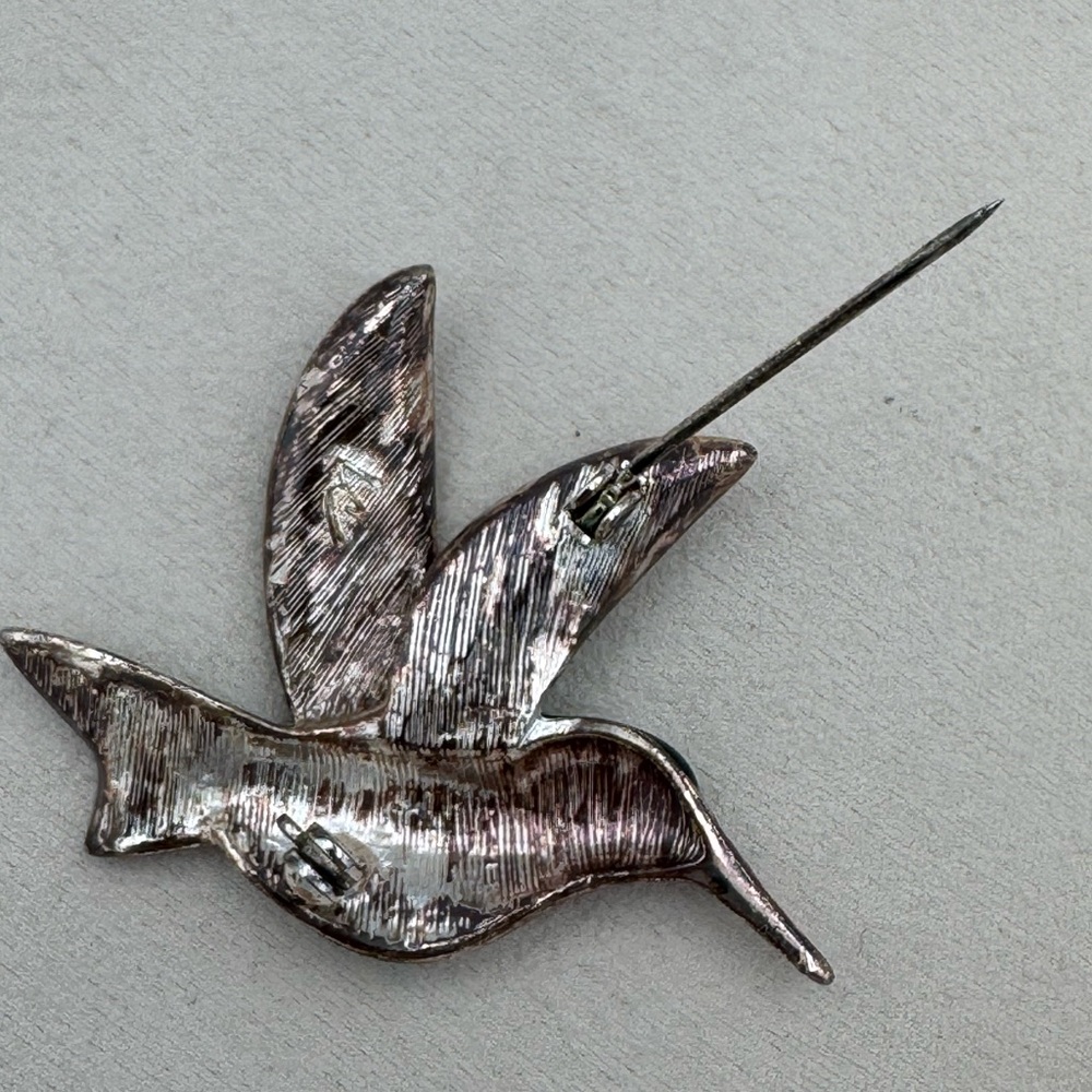 VTG Liz Claiborne LC Hummingbird Brooch Green Enamel Rhinestone Bird Pin Signed - Picture 5 of 8